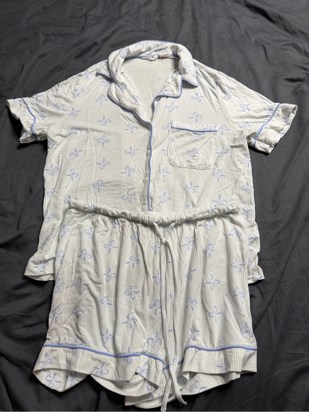 Shabby Chic White and Light Blue Floral Short Pajama Set